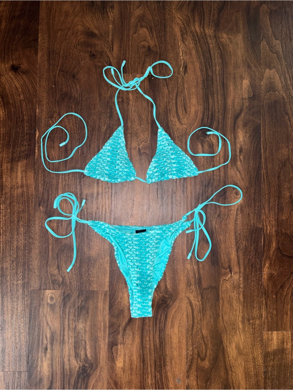triangl swimwear Turquoise Crochet Tie-Side Bikini - Picture 2 of 9